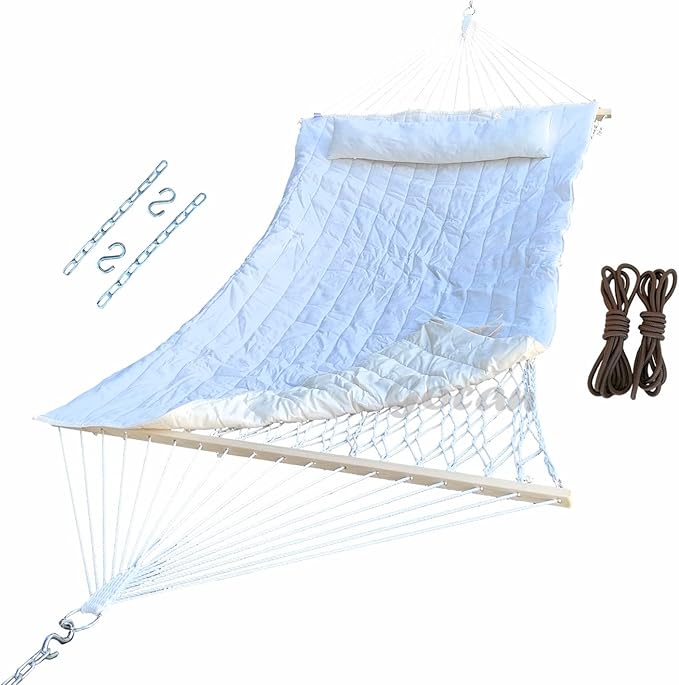 GOCAN Mesh Hammock,Cotton rope hammocks with Pad Chains Hooks Tree Straps fit stands from 9' to 15' for outside indoor patio yard by GOCAN