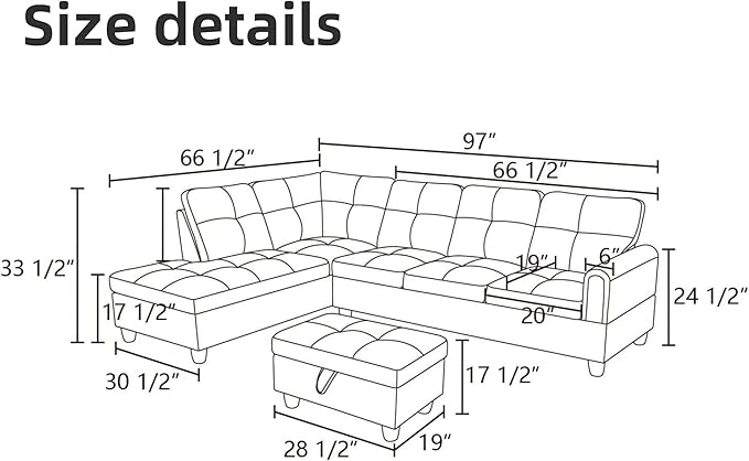 FONTOI L Shaped Sectional Couches for Living Room, Modern Modular Sectional Sofa with Ottoman Storage, Comfy L Shaped Couch with Chaise for Bedroom Apartment Furniture, Coffee