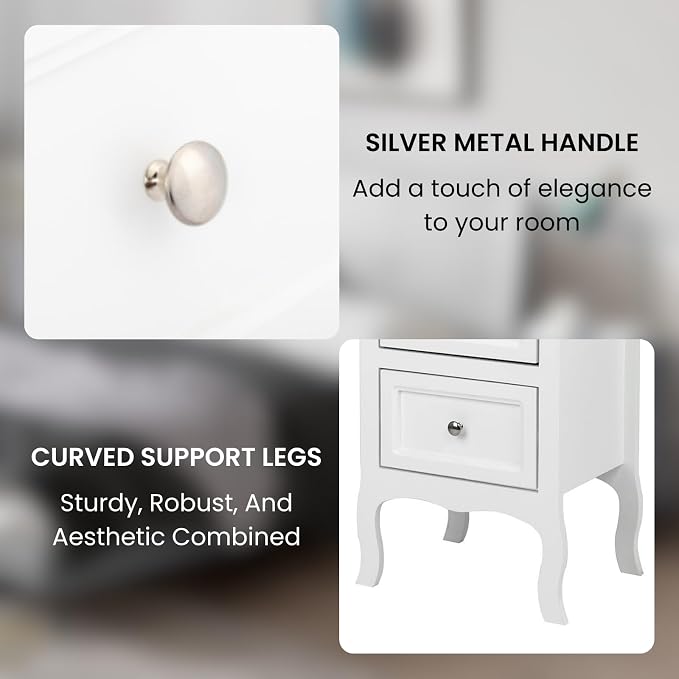 Karl home White Nightstand Set of 2. Farmhouse End Side Table Set of 2 Bedside Nightstands Chest with Drawers Small Night Stand with 2 Drawer and Solid Wood Legs for Bedroom - Image 6