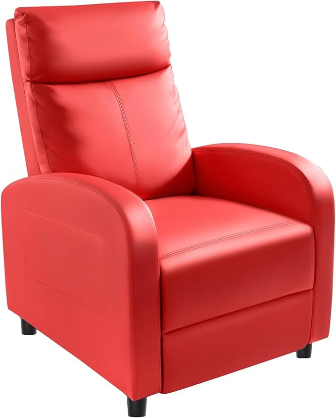 Homall Recliner Chair, Recliner Sofa for Adults, Recliners Home Theater Seating with Lumbar Support, Reclining Sofa Chair for Living Room (Leather, Red)