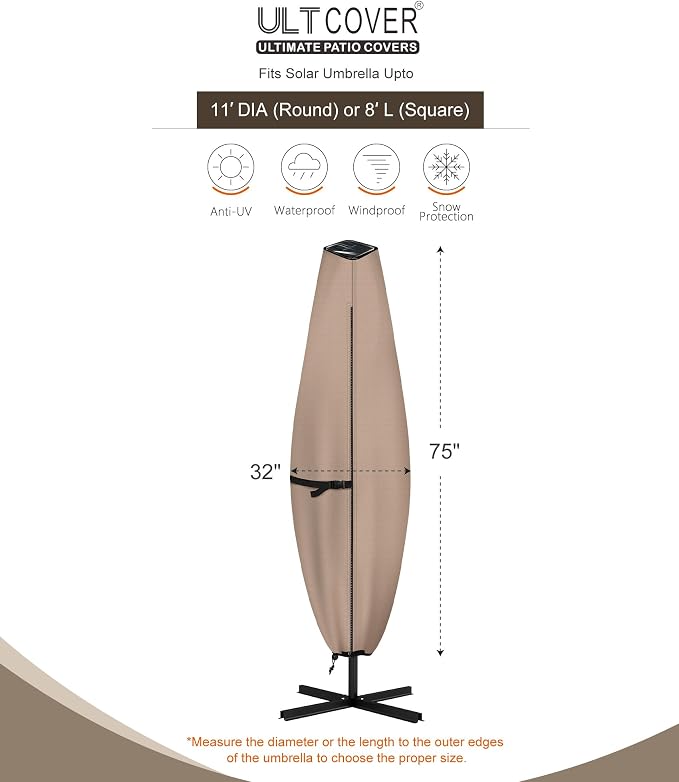 ULTCOVER Patio Parasol 600D Waterproof Clear Top Outdoor Umbrella Cover - Fits Solar Umbrella 8-11 Feet - Image 3