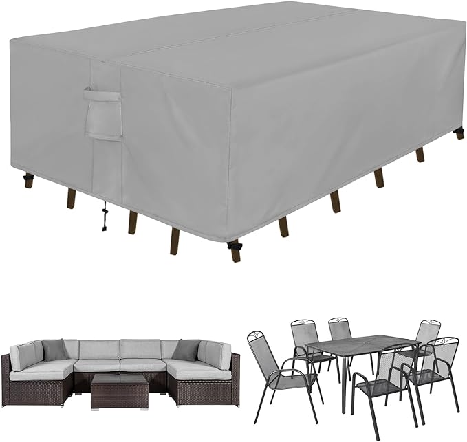 Easy-Going Rectangle Patio Furniture Cover Waterproof Outdoor Dining Table and Chair Cover Anti-UV Outside Sectional Sofa Set Covers (90"L x 64"W x 28"H, Grey) by Easy-Going