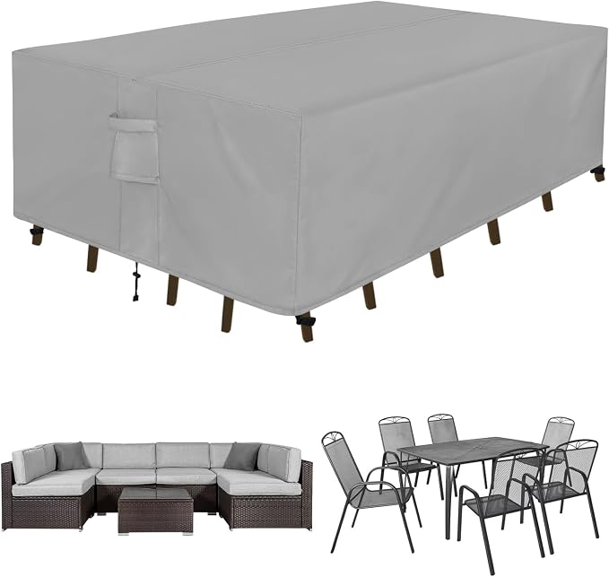 Easy-Going Rectangle Patio Furniture Cover Waterproof Outdoor Dining Table and Chair Cover Anti-UV Outside Sectional Sofa Set Covers (124"L x 71"W x 28"H, Grey) by Easy-Going