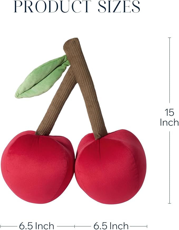Phantoscope Fruit Shaped Pillow Series Cherry Shaped Throw Pillow, Fun Home Decor of Fruit Themed Cushions, Fall Decorative Pillow for Couch, Bed and Chair, Red, 15 x6.5 inches