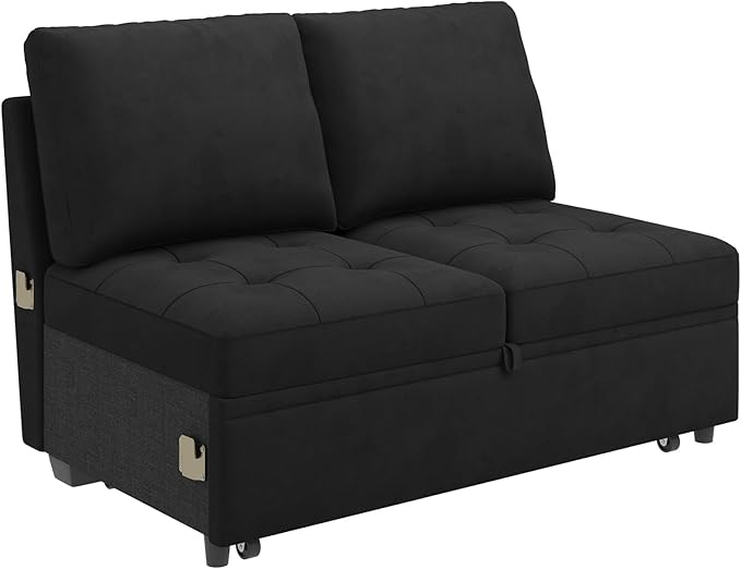 HONBAY Modular Sectional Sleeper Sofa with Pull Out Bed, Pull Out Bed for Sectional Couch, Black