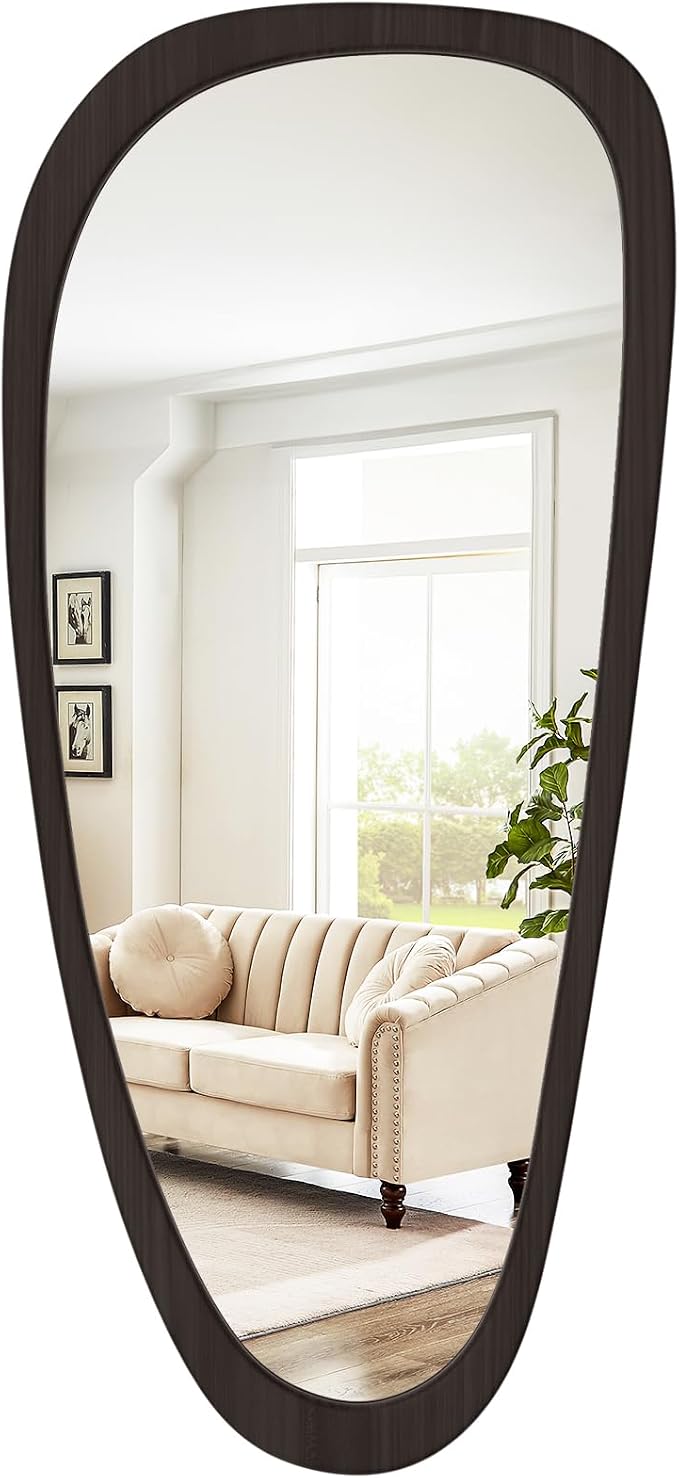 WallBeyond Asymmetrical Irregular Wall Mirror, Decorative for Bedroom Living Room Entryway Hall, Wood Frame for Mid Century Modern Decor 48" H x 22" W, Dark Brown by WallBeyond