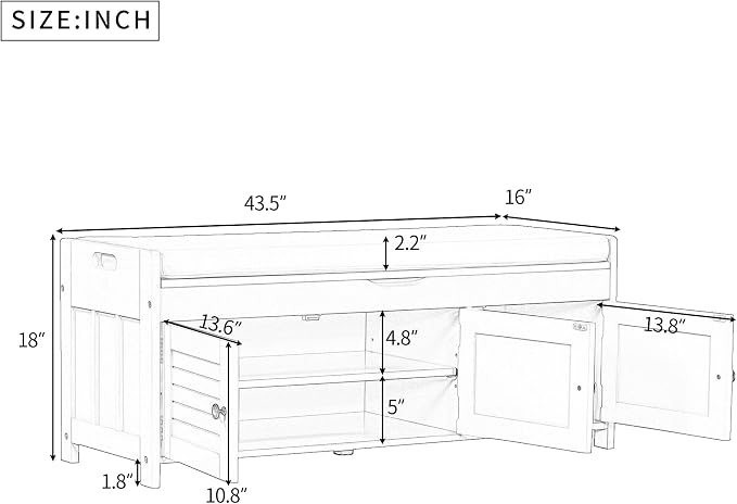 SOFTSEA Storage Bench with 3 Shutter-Shaped Doors Wood Entryway Bench Shoe Bench with Removable Cushion and Hidden Storage - Image 2
