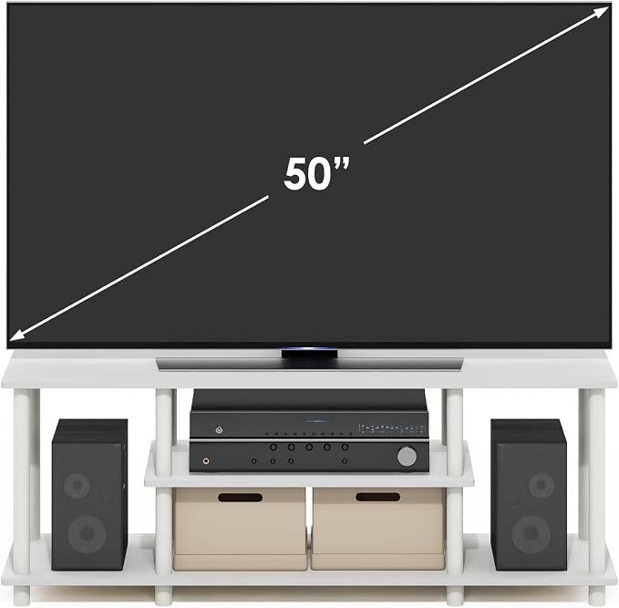 Furinno Turn-N-Tube TV Stand, 3-Tier Open Frame Rectangular Entertainment Center with Storage Shelf, TV Console for TV up to 50 Inch, Toolless Assembly, for Living Room, Bedroom, White - Image 3