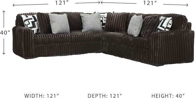 Signature Design by Ashley Midnight-Madness Casual L-Shaped Anti Sag 3-Piece Sectional with Reversible Seat Cushions and 9 Accent Pillows, Dark Brown