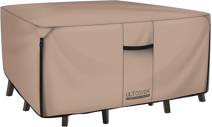 ULTCOVER Square Patio Heavy Duty Table Cover - 600D Tough Canvas Waterproof Outdoor Dining Table and Chairs General Purpose Furniture Cover Size 74 inch by ULTCOVER