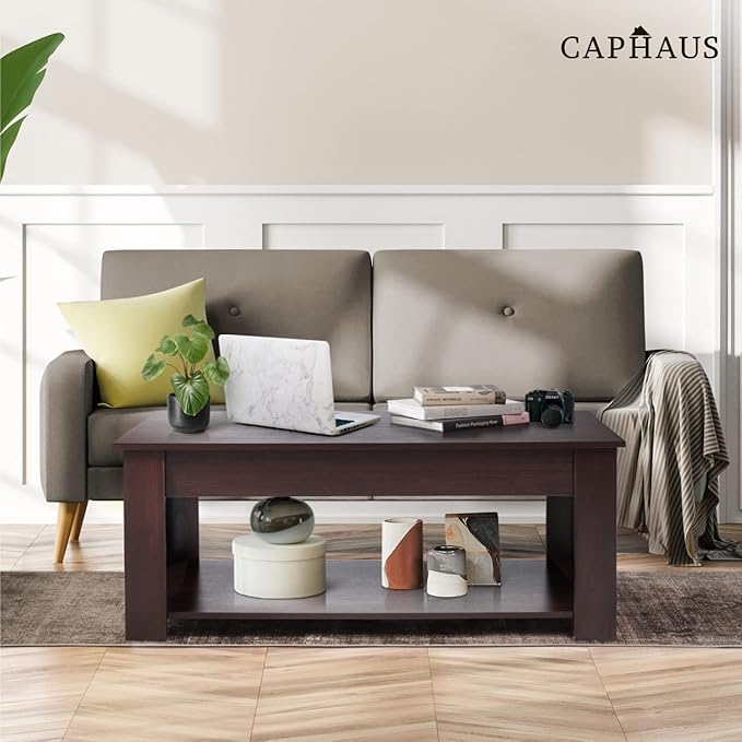 CAPHAUS 47' Natural Oak Lift Top Coffee Table with Storage, 110 lbs Capacity, 11 lbs Lifted