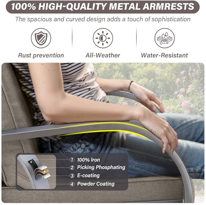 Outdoor Swivel Rocker Patio Chairs Set of 2, Heavy Duty Swivel Rocking Patio Chairs with Wide Metal Armrests, 2 Pieces Patio Furniture Wicker Glider Chairs Set with Removble Cushions for Porch Sunroom