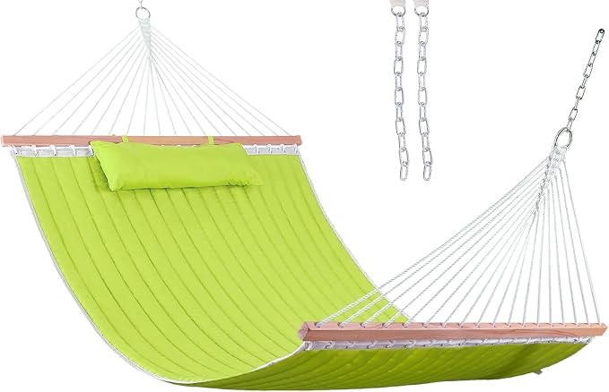 Lazy Daze Hammocks 12 FT Double Quilted Fabric Hammock with Spreader Bar and Detachable Pillow, Two Person Hammocks, 450lbs Weight Capacity (Light Green) by LazyDazeHammocks
