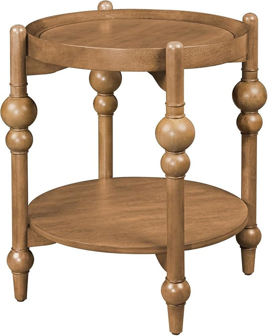 23" Round End Table with Solid Wood Frame, Small Side Table with Wood Shelf for Living Room Small Space Office Apartment, Natural