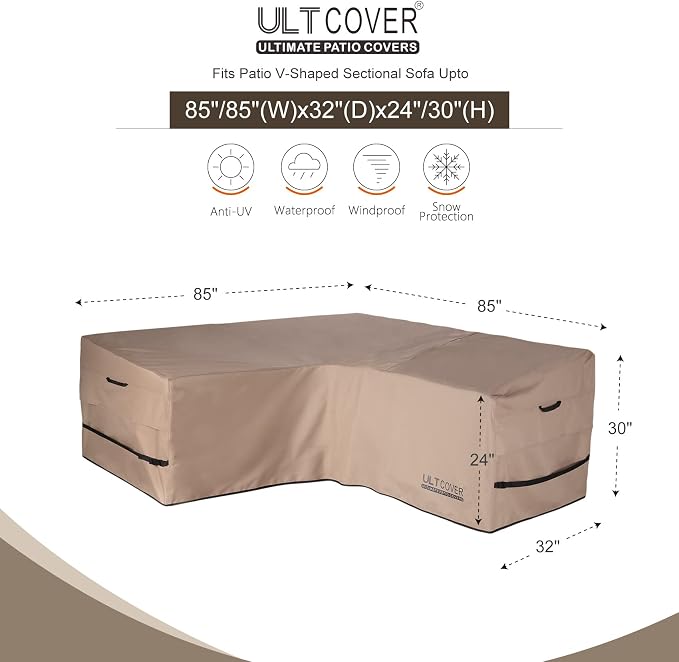 ULTCOVER Patio V-Shaped Sofa Cover Waterproof for 5-Seater Outdoor Sectional Furniture Couch 85 inch Wide - Image 2
