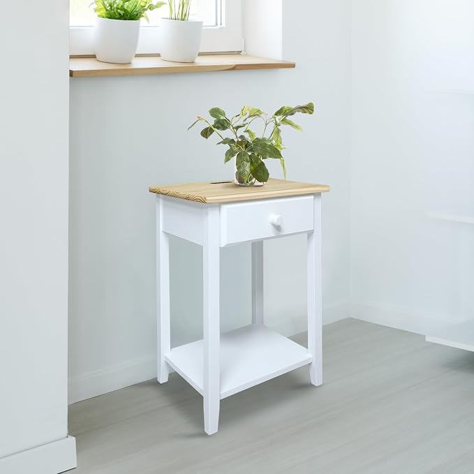 Casual Home Owl Night Stand with USB Port Charging Station and Drawer, 17.5" W x 14.25" D x 24.5" H, Natural White - Image 8