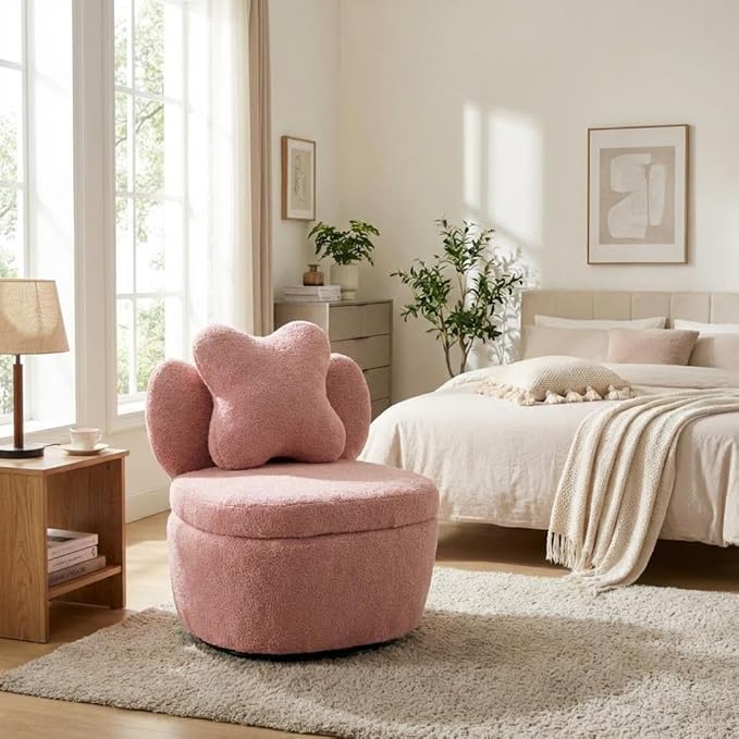 Teddy Velvet Swivel Accent Chair with Storage, 360° Rotating Ergonomic Armchair, Scratch-Resistant Upholstered Sofa Chair for Living Room, Bedroom, Nursery, Apartment or Small Spaces, 300 lbs Capacity