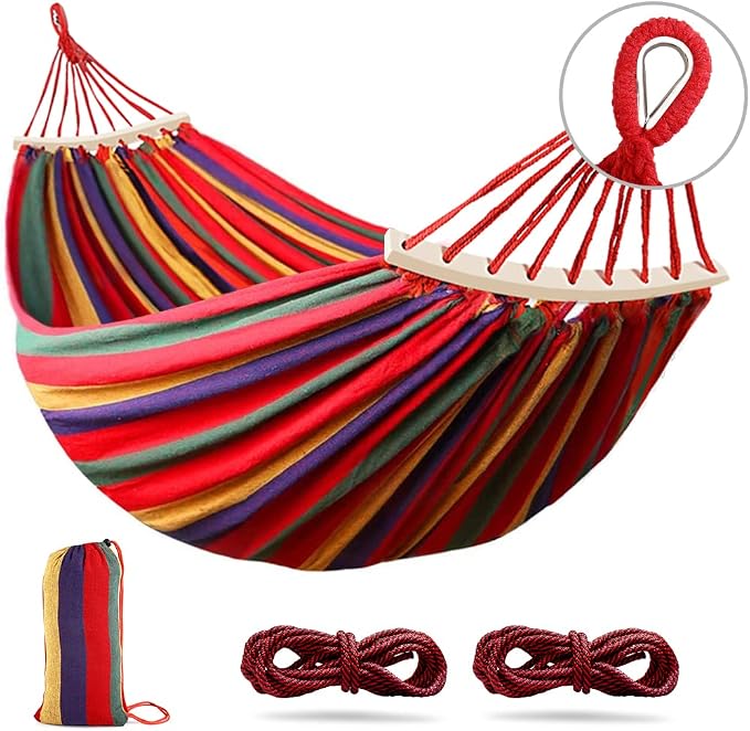Outerman 275 x 155 cm Camping Hammock, Hammocks Thickened Canvas Fabric with 550lb Load Capacity, Two Anti Roll Balance Beam and Sturdy Metal Knot Tree Straps for Travel, Beach, Backyard etc. by Outerman