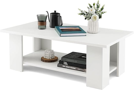 GOFLAME Coffee Table with Storage, Modern Sofa Side Center Table for Small Space, Accent TV Stand for Living Room, Reception Room & Dining Room, Easy Assembly, White