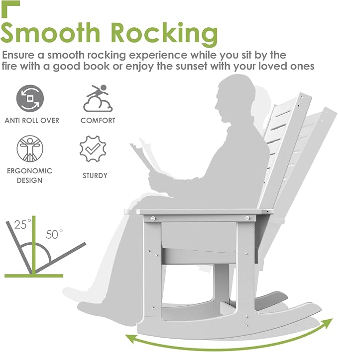 GREENVINES Outdoor Rocking Chairs | Set of 4 | Porch Rocker | HDPE Plastic | White | Oversized Rockers | High Back | Big & Tall | Ladder Back | for Patio Outside Backyard Balcony Garden - Image 4