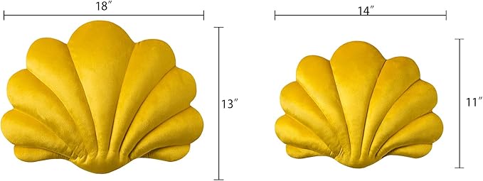 Ashler 3D Throw Pillows Shell Shaped Accent Throw Pillow, Soft Velvet Insert Included Cushion for Couch Bed Living Room, Pack of 1, Yellow, 18 X 13 inches