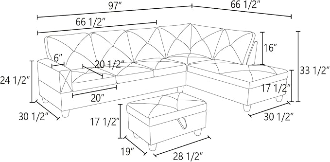 NicBex Modular L-Shaped Sectional Couches, 3-Piece Convertible Couch with Storage Ottoman, 4-Seat Comfy Sofa with Chaise for Living Room & Apartment, Brown
