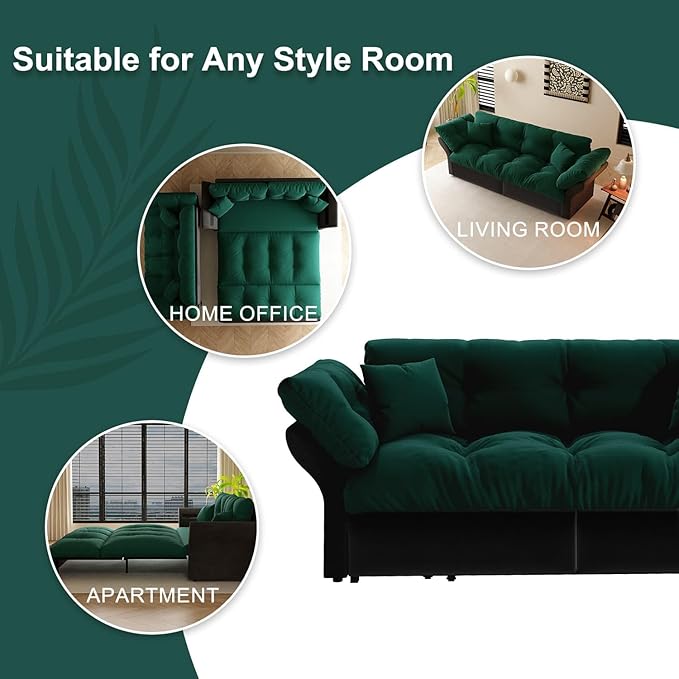 Eafurn 3-in-1 Convertible Sofa Bed Queen Size Pull Out Sleeper Sofa with Skin-Friendly Velvet Fabric, Multi-Functional Loveseat with Pillow Armrest for Guest Room & Living Room