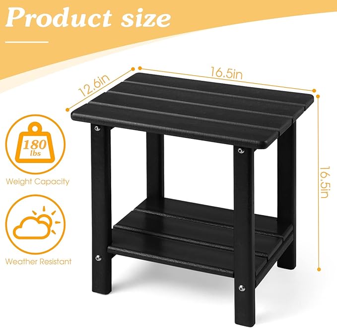 Apolimi Adirondack Outdoor Side Table, 2-Tier Sturdy Patio End Table Weather Resistant, 16.5" Solid Side Table for Patio, Pool, Porch - Image 3