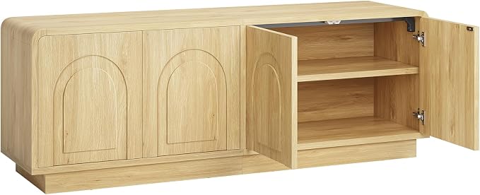 Bestier 63" Mid Century Modern TV Stand for Living Room, Wood Media Console Cabinet for TVs up to 70", Entertainment Center with 4 Arched Doors, Hidden Storage & Adjustable Shelves, Natural Oak - Image 10