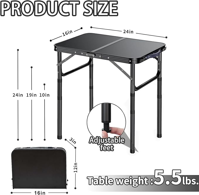 Yriuat Outdoor Side Table, Portable 3 Adjustable Height Small Outdoor Folding Table, Aluminum Foldable Patio Side Tables for Outside Indoor, Plant Stand Coffee End Table for Pool, Porch,Garden(Black) - Image 3