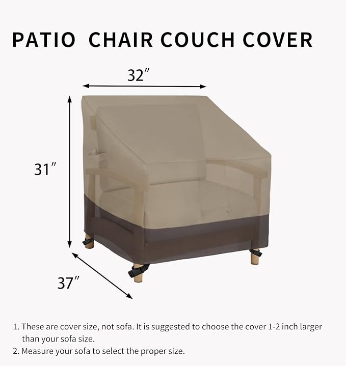 Easy-Going Outdoor Chair Cover Waterproof, Heavy Duty Patio Chair Cover, Windproof Outdoor Furniture Cover with Air Vent (1 Pack-32Wx37Dx31H inch, Camel/Dark Brown) - Image 6