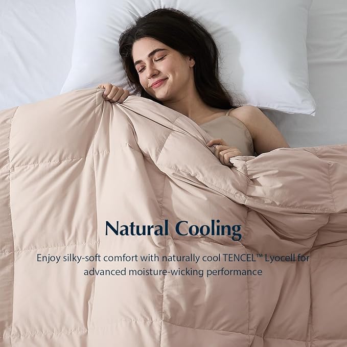 Pacific Coast Cooling Goose Feather and Down Fiber Comforter Queen Size, Breathable Duvet Insert for Summer and Hot Sleepers, Natural Cooling Tencel Lyocell Shell, 8 Corner Tabs, Light Pink, 90x90