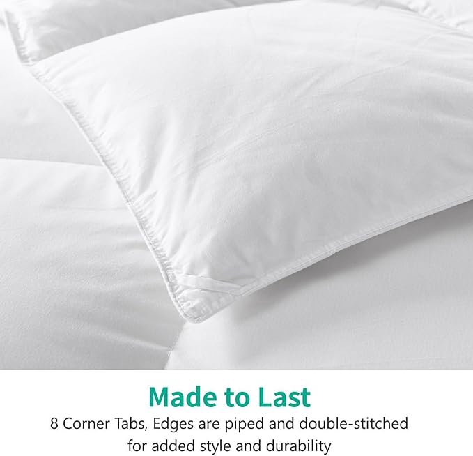 APSMILE Oversized Queen Feathers Down Comforter - Ultra Soft All Seasons 100% Organic Cotton Feathers Down Duvet Insert Medium Warm Quilted Bed Comforter with Corner Tabs (98x98, White)