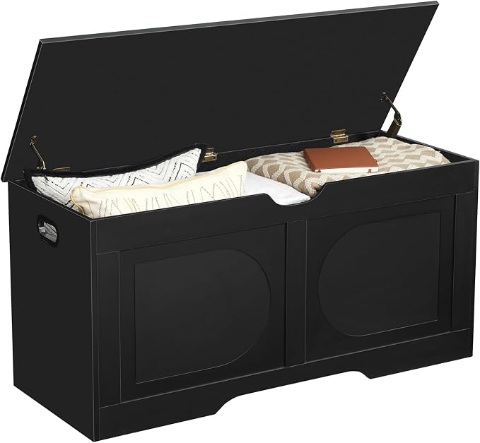 MAHANCRIS Storage Chest, 39.4” Toy Box, Entryway Storage Trunk, Shoe Bench with Storage, Engineered Wood Storage Cabinet with 2 Safety Hinges, Entrance Bench for Living Room, Black SCBK2001 - Image 8
