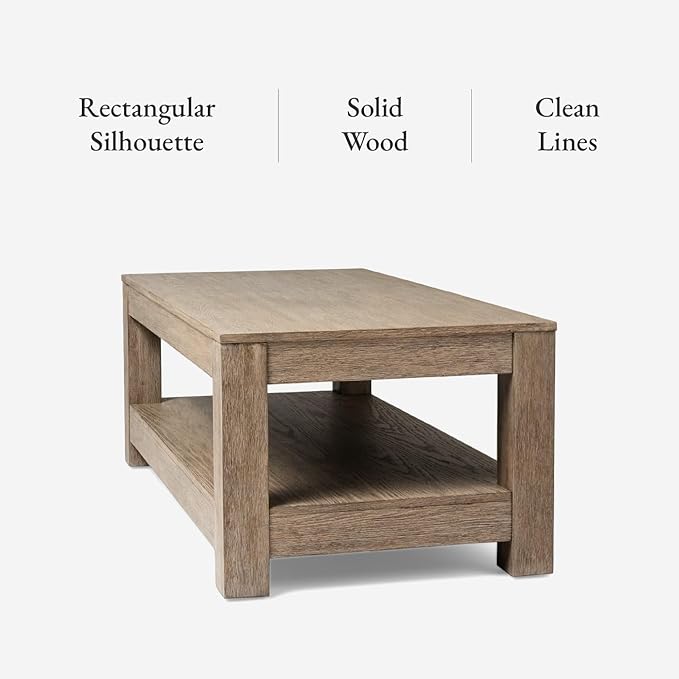 Maven Lane Paulo Coffee Table – 18 Inch Rectange Table with Storage – Grey Solid Wood – Ideal for Living Room and Lounge