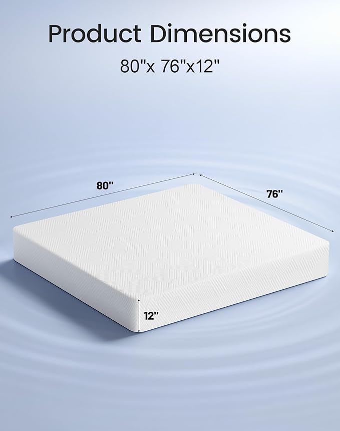 King Size Mattress 12 Inch, Firm Memory Foam Mattresses in a Box for Back Pain Relief, Pressure Relief Cool Sleep with Gel Foam, Removeable Fiberglass Free Cover, CertiPUR-US Certified 80"x 76"