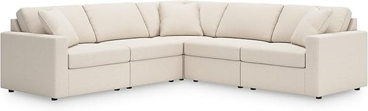 Signature Design by Ashley Modmax Contemporary Stain Resistant 5-Piece Sectional with Armrest, Throw Pillows and Reversible Cushions, Beige