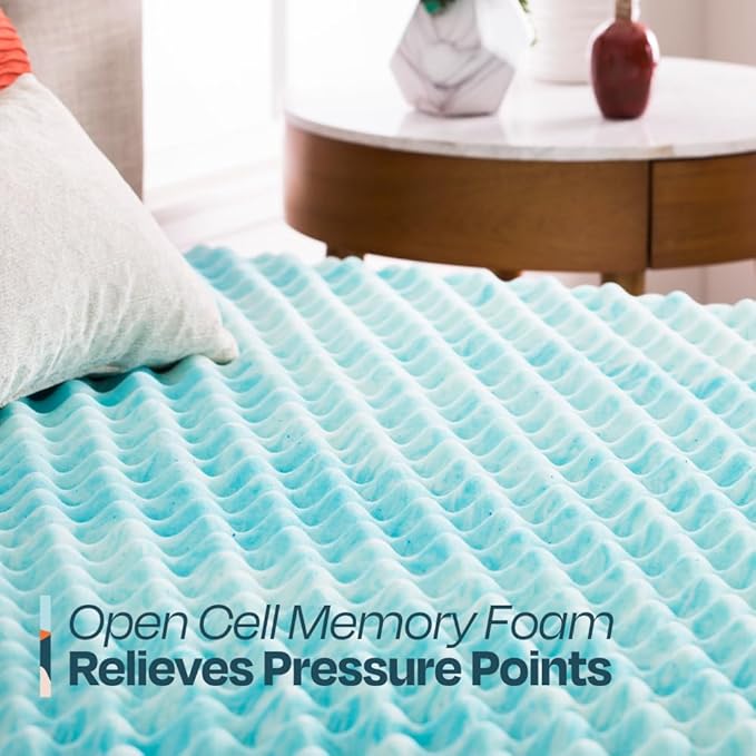 Linenspa 3 Inch Gel Memory Foam Mattress Topper – Egg Crate Style, Reversible for two feels – Promotes Airflow & Relieves Pressure Points – California King