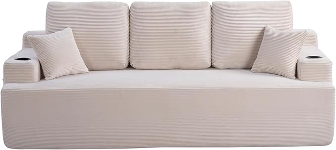87'' Cloud Loveseat Sofa Couch in a Box with Cup Holders and Side Pockets, 3 Seater High-Density Foam Boneless Love Seat with Deep Seating for Living Room | Breathable material, Anti-slip