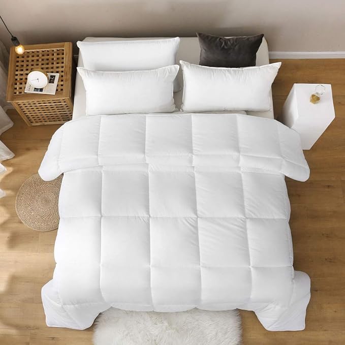 100% Cotton Cover Down Alternative Comforter Twin - Ultra-Soft Skin-Friendly Breathable Fluffy Microfiber Duvet, All Season Bed Comforter Duvet Insert (68x90, White)