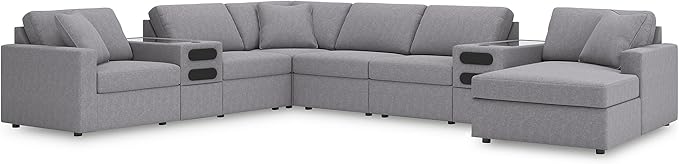 Signature Design by Ashley Modern Modmax Stain Resistant U-Shape Left-Arm Facing 8-Piece Sectional with Audio System and Chaise, Gray