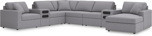 Signature Design by Ashley Modern Modmax Stain Resistant U-Shape Left-Arm Facing 8-Piece Sectional with Audio System and Chaise, Gray