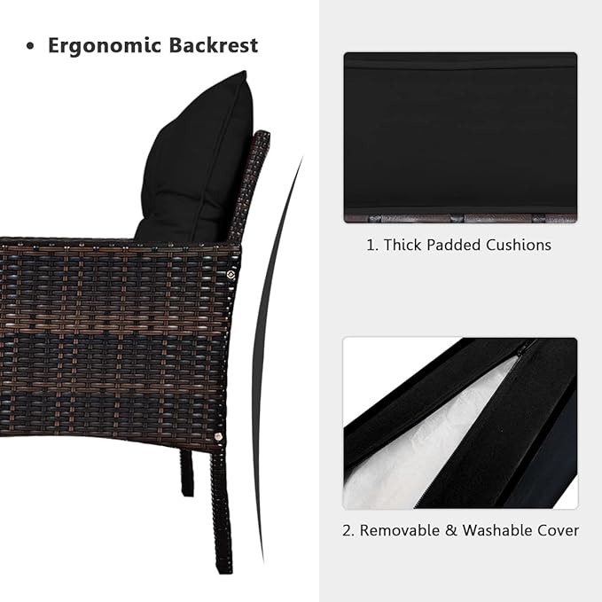 HAPPYGRILL 5 Pieces Patio Furniture Set Outdoor Rattan Wicker Conversation Set with Coffee Table Cushioned Sofas and Ottoman Chat Set for Garden Backyard