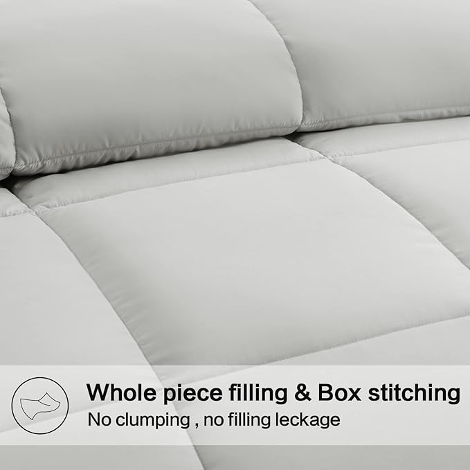 EASELAND Twin XL Down Alternative Comforter - Quilted Duvet Insert for All Seasons, Soft Lightweight with Corner Tabs, Summer Winter Warm Bedding, Light Grey 68×92 Inches
