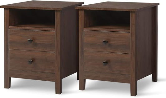 LTMEUTY Set of 2 Nightstand - Bedroom Bedside Tables, Wooden Nightstands with Drawers (Brown, 2-Drawer) by LTMEUTYBedroomFurniture