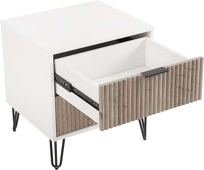 Manhattan Comfort Dumbo Fluted Nightstand with 2 Drawers, Gold Metal Legs and Metal Handles, Tool-Free Assembly Modern Bedside Accent Table with Storage for Bedroom, Living Room in White & Rustic Grey - Image 7