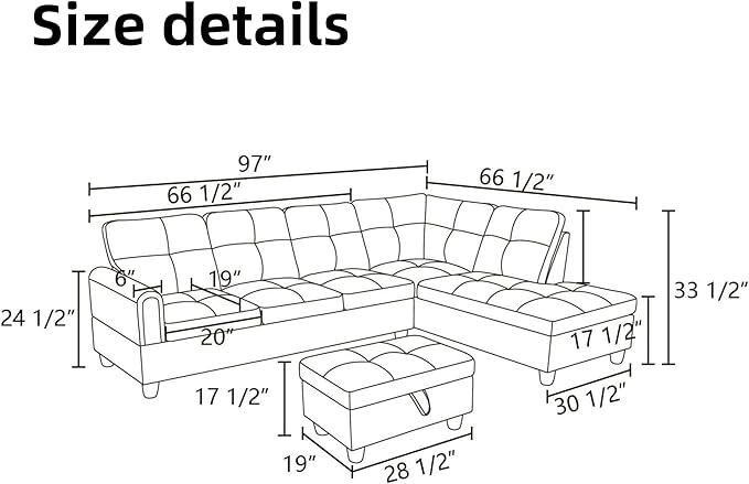 FONTOI L Shaped Sectional Couches for Living Room, Modern Modular Sectional Sofa with Ottoman Storage, Comfy L Shaped Couch with Chaise for Bedroom Apartment Furniture, Green
