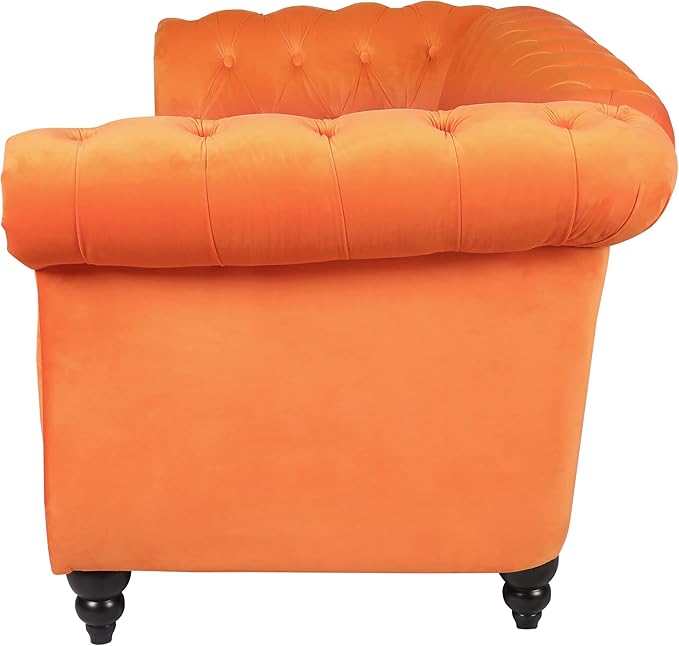 LEVNARY Velvet Sofa, Chesterfield Tufted Upholstered 2 Seater Couch, Modern Loveseat Couch Classic Furniture for Living Room Bedroom (Orange)