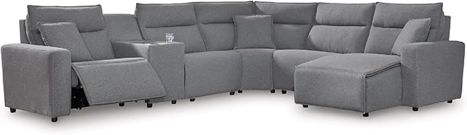 Signature Design by Ashley Modern ModMax II Stain Resistant L-Shape Right-Arm Facing 6-Piece Power Reclining Sectional with Adjustable Headrest and USB Charging Ports, Gray