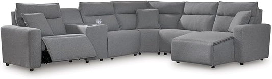 Signature Design by Ashley Modern ModMax II Stain Resistant L-Shape Right-Arm Facing 6-Piece Power Reclining Sectional with Adjustable Headrest and USB Charging Ports, Gray